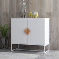 White 2 Door Sideboard with Solid Wood Handles and Metal Legs R4068