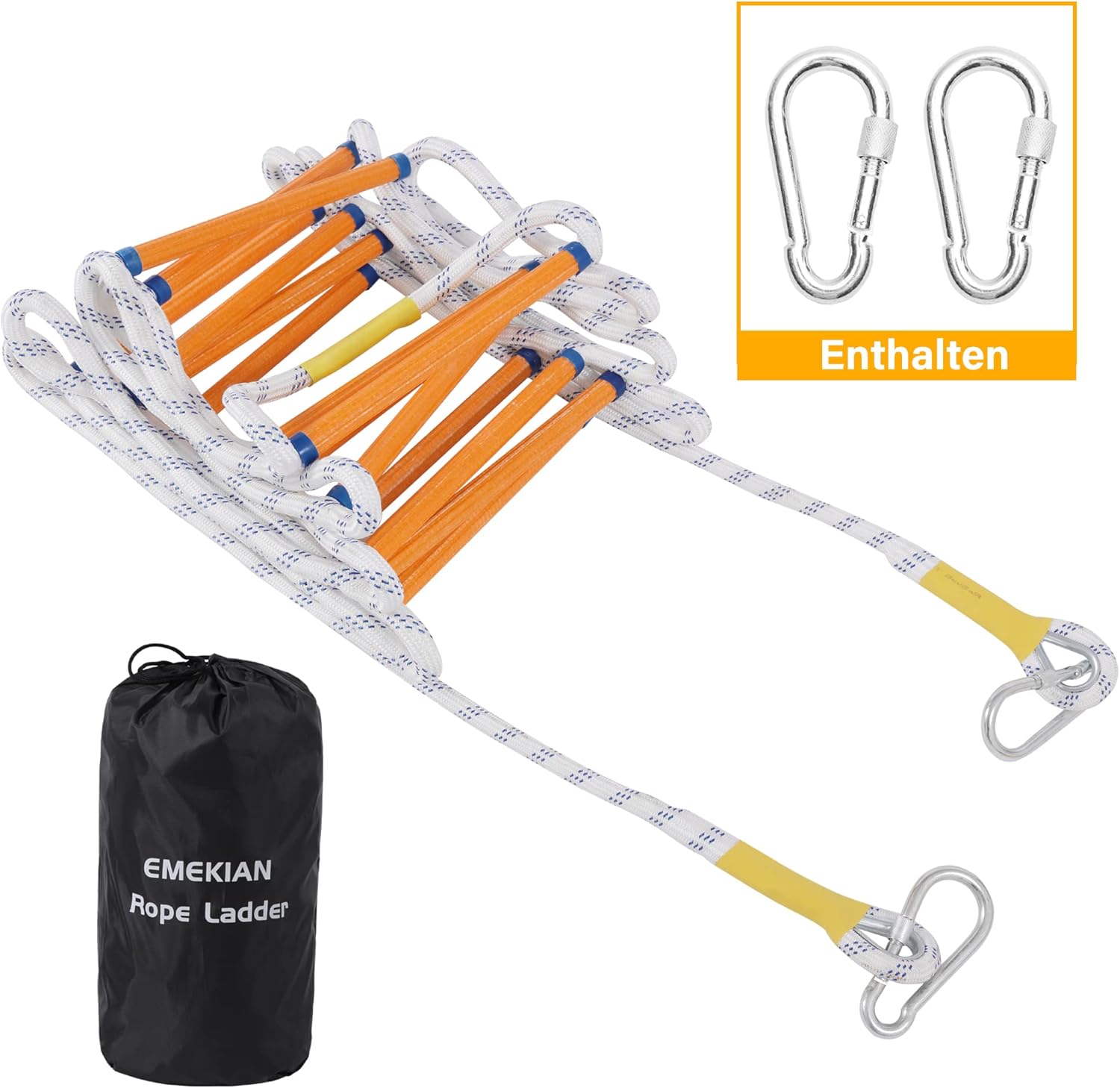 Emergency Fire Escape Ladder Flame Resistant Safety Extension Rope Ladder with 2 Hooks, 2M / 6.6FT E274100