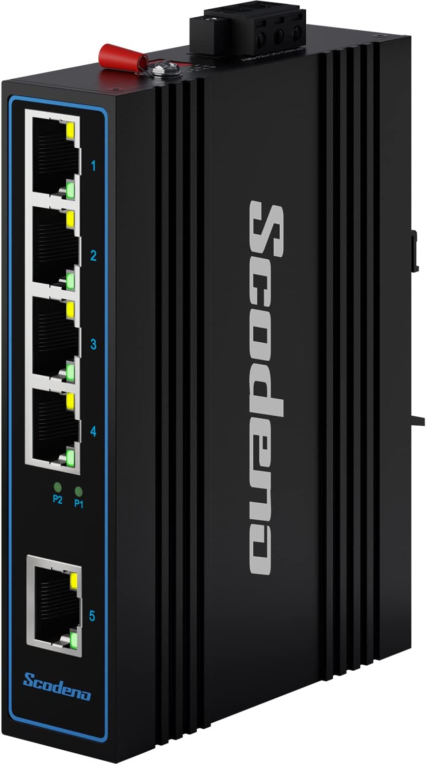 5 Port Industrial Ethernet Switch, DIN-Rail Mount, IP40, Metal Housing, Pack of 2 D437088