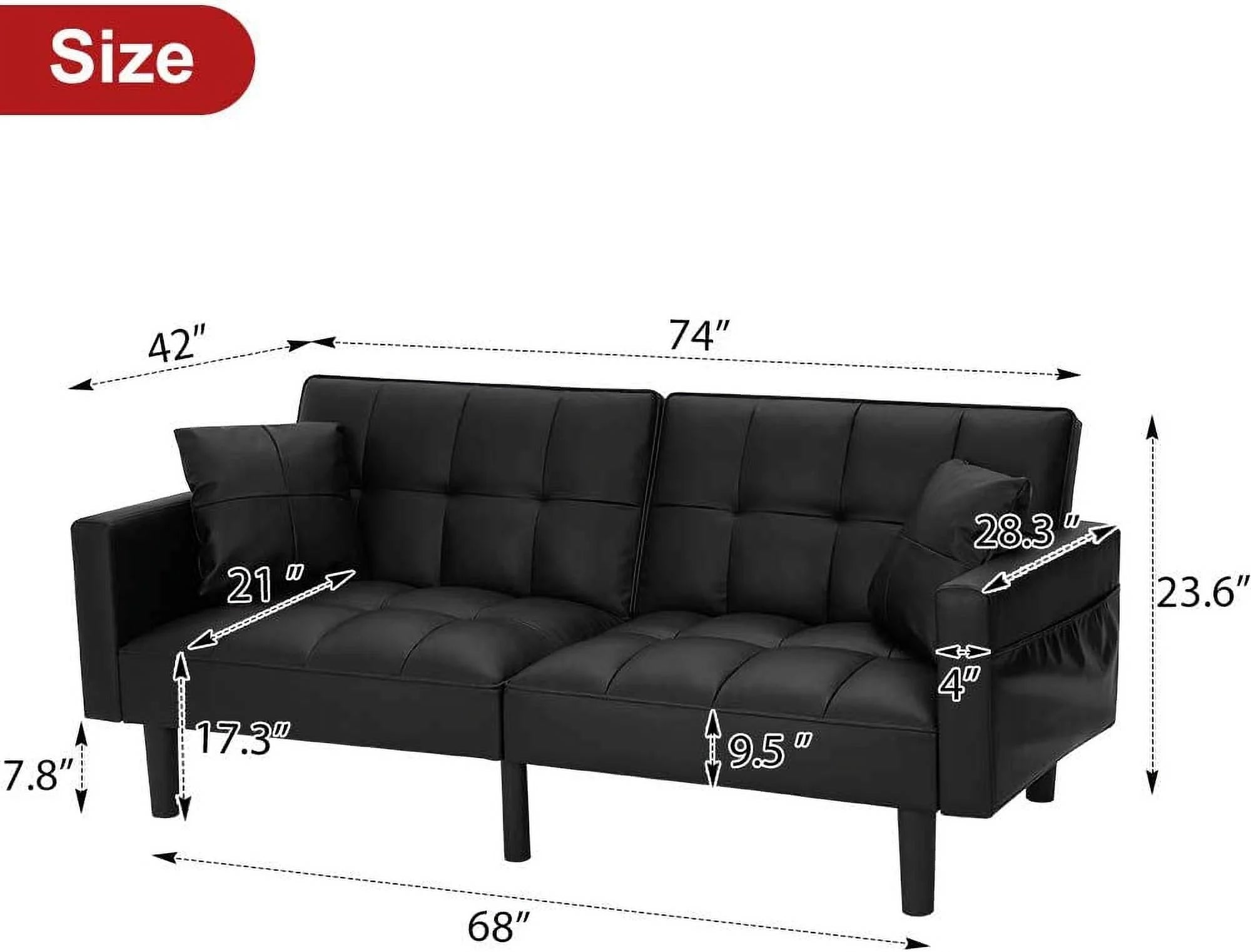 Black Convertible Leather Folding Sofa Bed T9829
