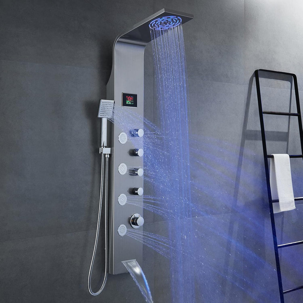 Shower Panel Tower with Rainfall Shower Head, 4 Body Jets, Handheld and Tub Spout, Stainless Steel N898