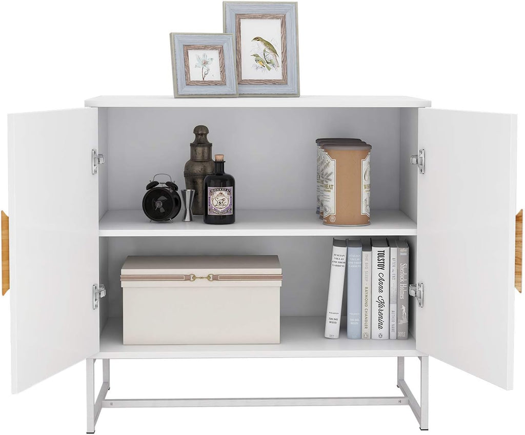 White 2 Door Sideboard with Solid Wood Handles and Metal Legs R4068