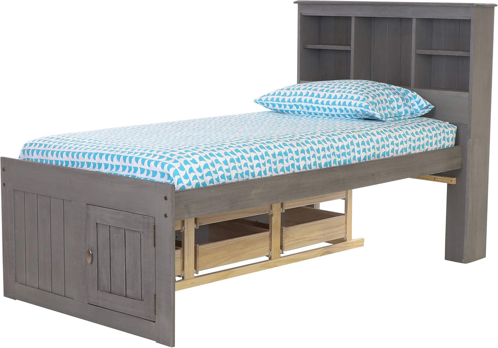 Charcoal Twin Bookcase Bed with 6 Drawers J70142