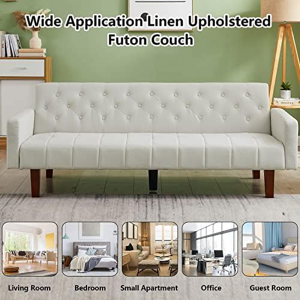 Grey Linen Upholstered Futon Sofa Bed 74" Tufted 3 Seater Z833592