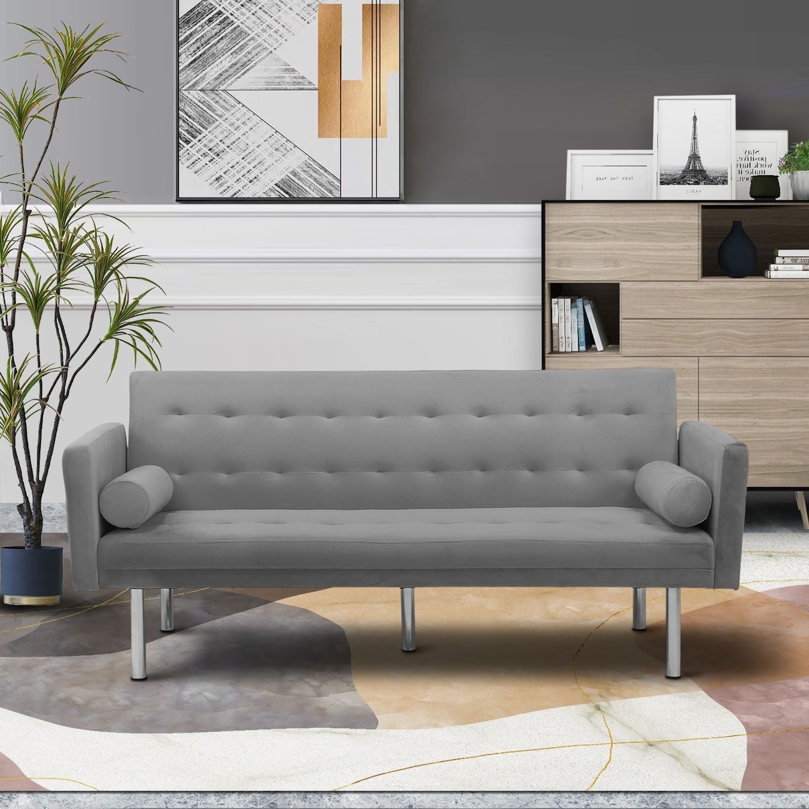 Pink Velvet Convertible Sofa Sleeper Sofa I9233