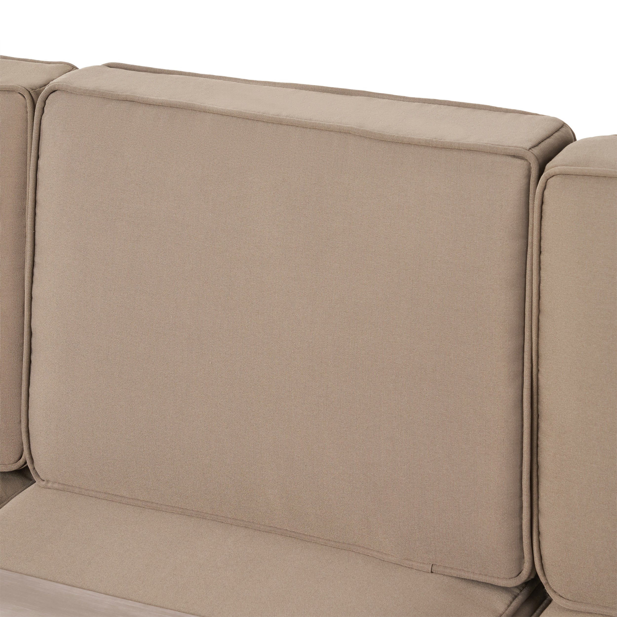 6 Seater Aluminum Sofa and Ottoman Set with Side Tables, Silver and Khaki K819306