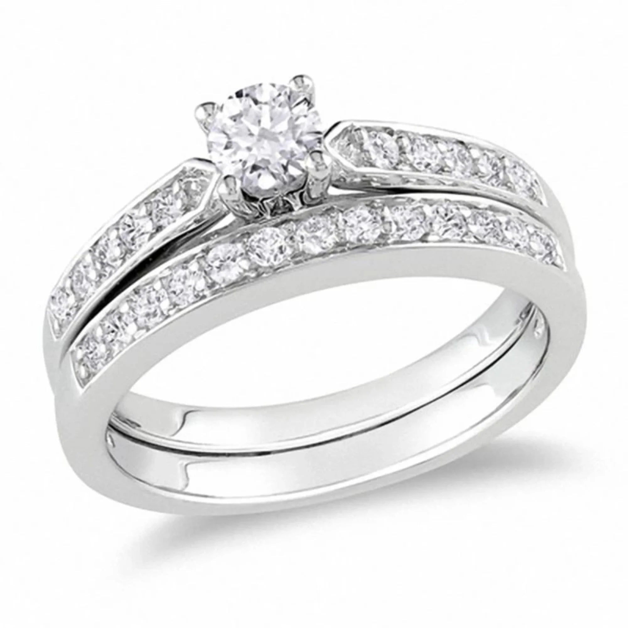 1/2 CT. Diamond Bridal Engagement Ring Set in Sterling Silver W463115