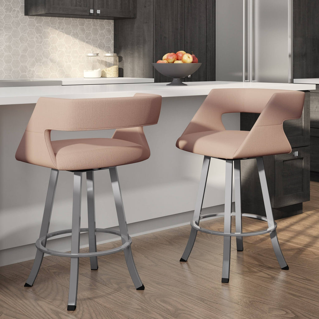 Soft Grey White Polyester Swivel Counter and Bar Stool V611162