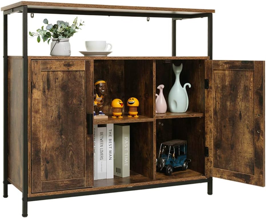 Industrial Floor Storage Cabinet with 2 Doors, Adjustable Shelves, Rustic Brown L9008
