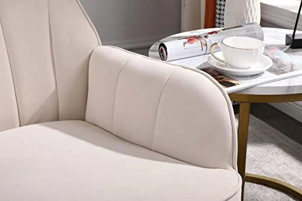 Beige Velvet Tufted Accent Chair with Golden Legs L65906