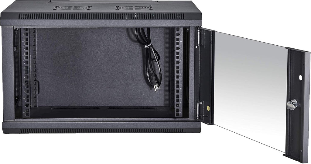 Black 18U Wall Mount Server Rack Cabinet with Locking Tempered Glass Door J4157
