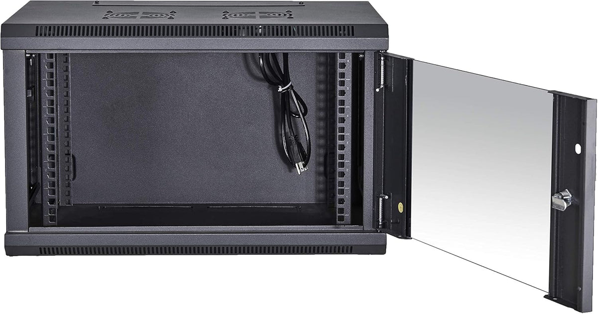 Black 18U Wall Mount Server Rack Cabinet with Locking Tempered Glass Door J4157