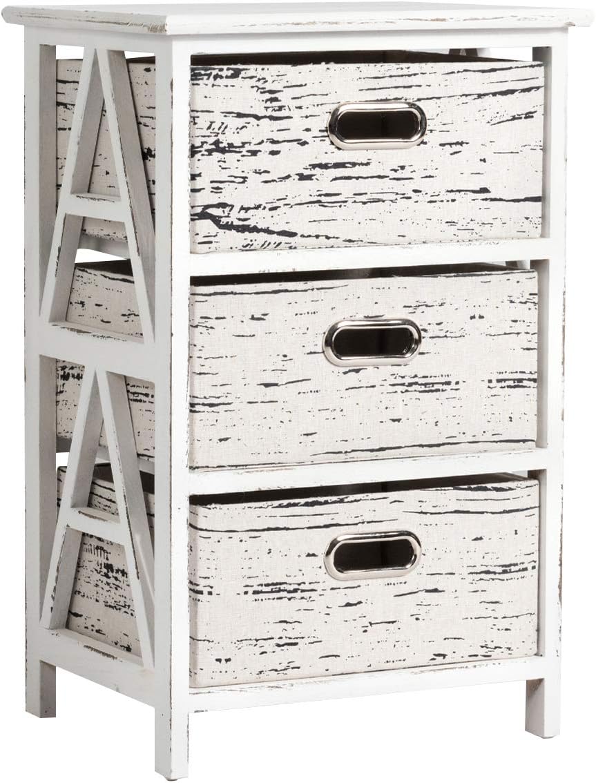 3 Fabrics Storage Drawer Units with Wood Frame Dresser Cabinet F247129