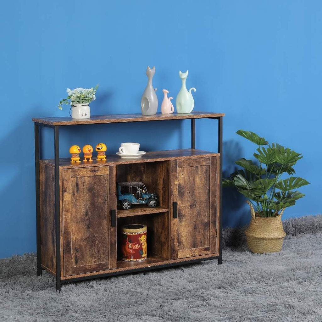 Industrial Floor Storage Cabinet with 2 Doors, Adjustable Shelves, Rustic Brown L9008