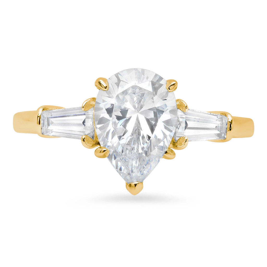 Pear Cut Cultured Diamond Three-Stone Engagement Ring Q342386