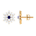 Blue Sapphire Floral Earrings with Diamond, 10K Yellow Gold P6564