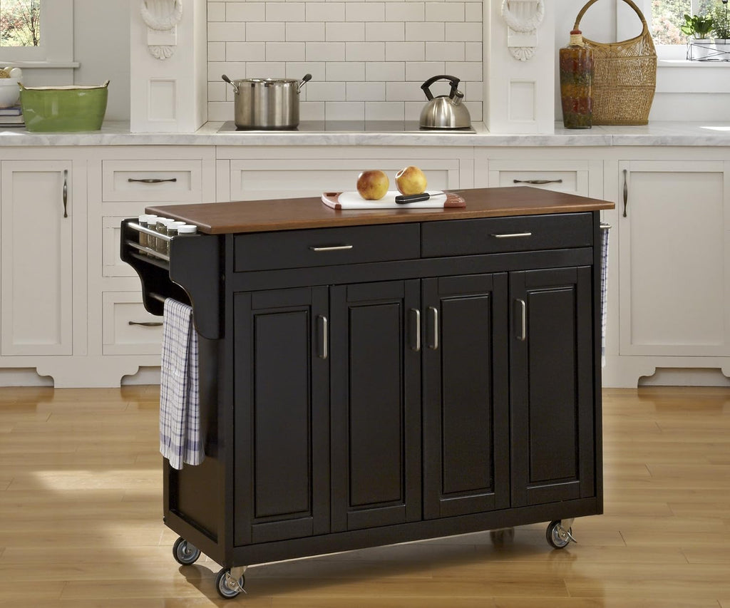 White Finish Four Door Kitchen Cart with Black Granite Top M8942