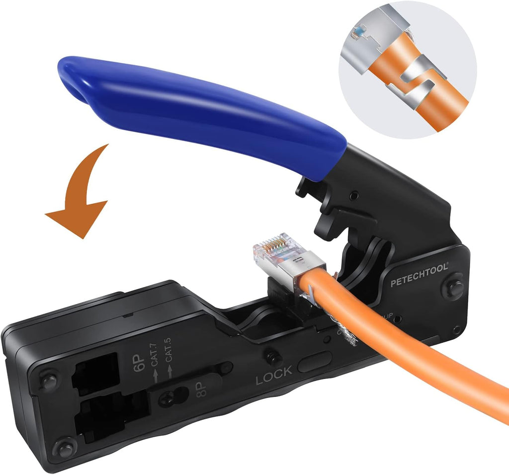 RJ45 Crimp Tool Ethernet Crimping Tool Wire Cutter Crimper For Cat7 Cat6a Cat6 Cat5e Pass Through Connectors W576