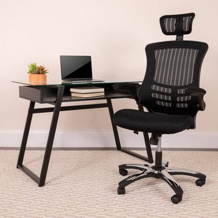 High Back Mesh Executive Office Chair with Adjustable Headrest, Black E824
