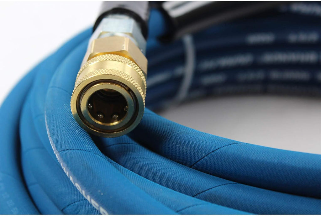 3/8” x 50ft 4000 PSI High Pressure Washer Hose Blue Steel Braid Quick Couplers Pack of 2 A592087