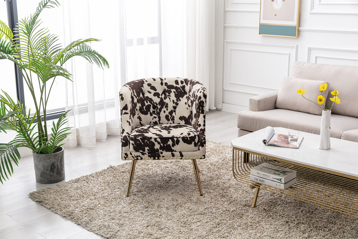 Modern Barrel Accent Chair, Velvet Curved Back Upholstered Single Sofa Club Chair with Button Tufting and Nailhead Trim C3906