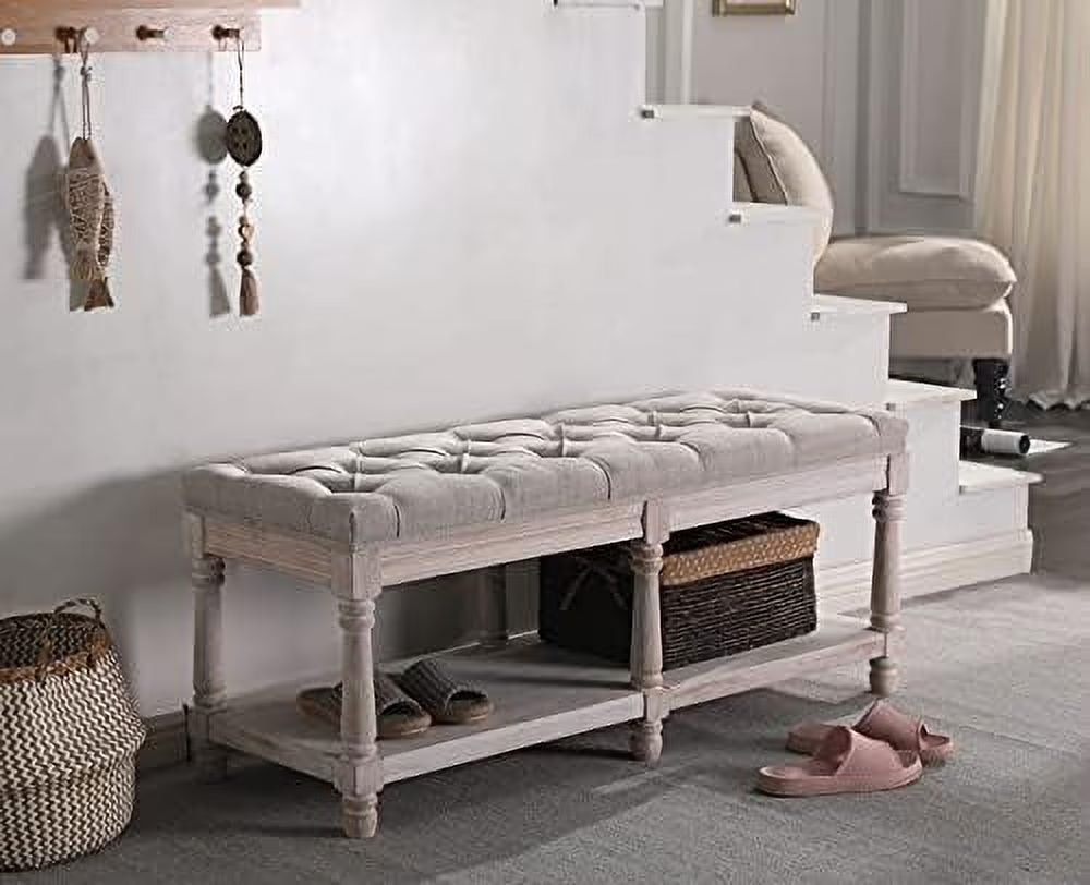 Tufted Shoe Rack Bench Black Wood W2848
