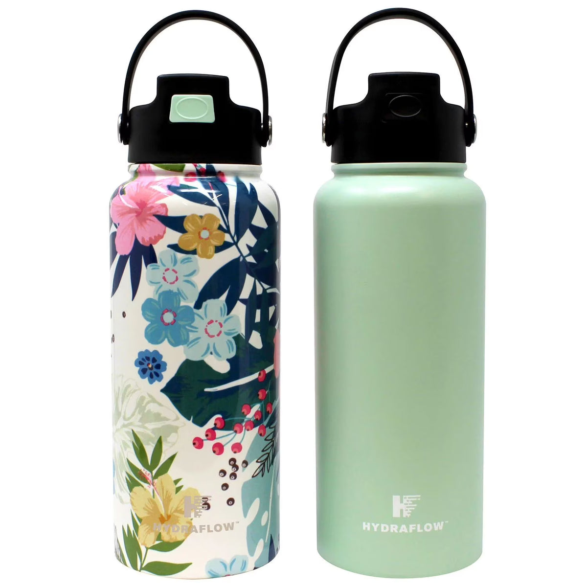 Mint/Floral Double Wall Stainless Steel Bottle Set of 2 F101523
