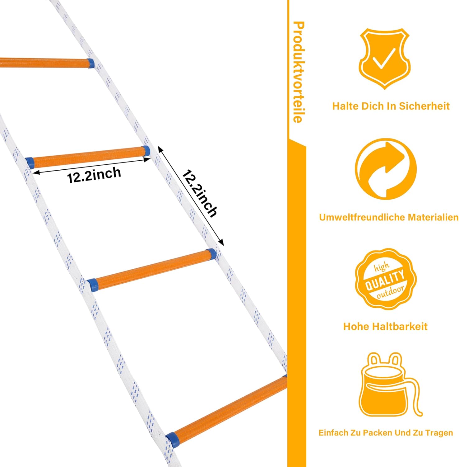 Emergency Fire Escape Ladder Flame Resistant Safety Extension Rope Ladder with 2 Hooks, 2M / 6.6FT E274100