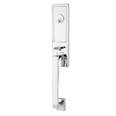 Double Cylinder Keyed Entry Handleset with Ribbon and Reed Lever, Bright Finish T810571