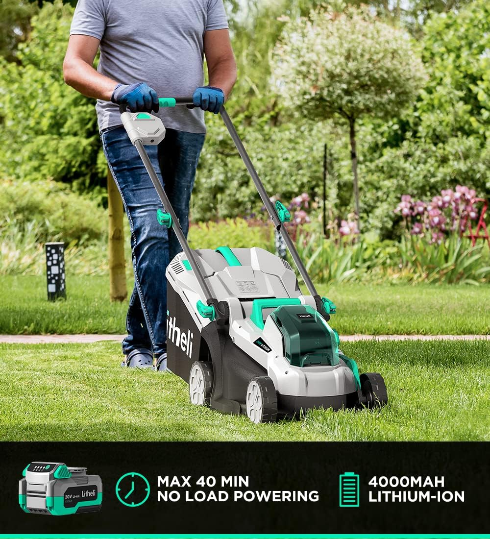 Cordless 13 Inch Lawn Mower with Brushless Motor, 4.0Ah Battery & Charger T7156