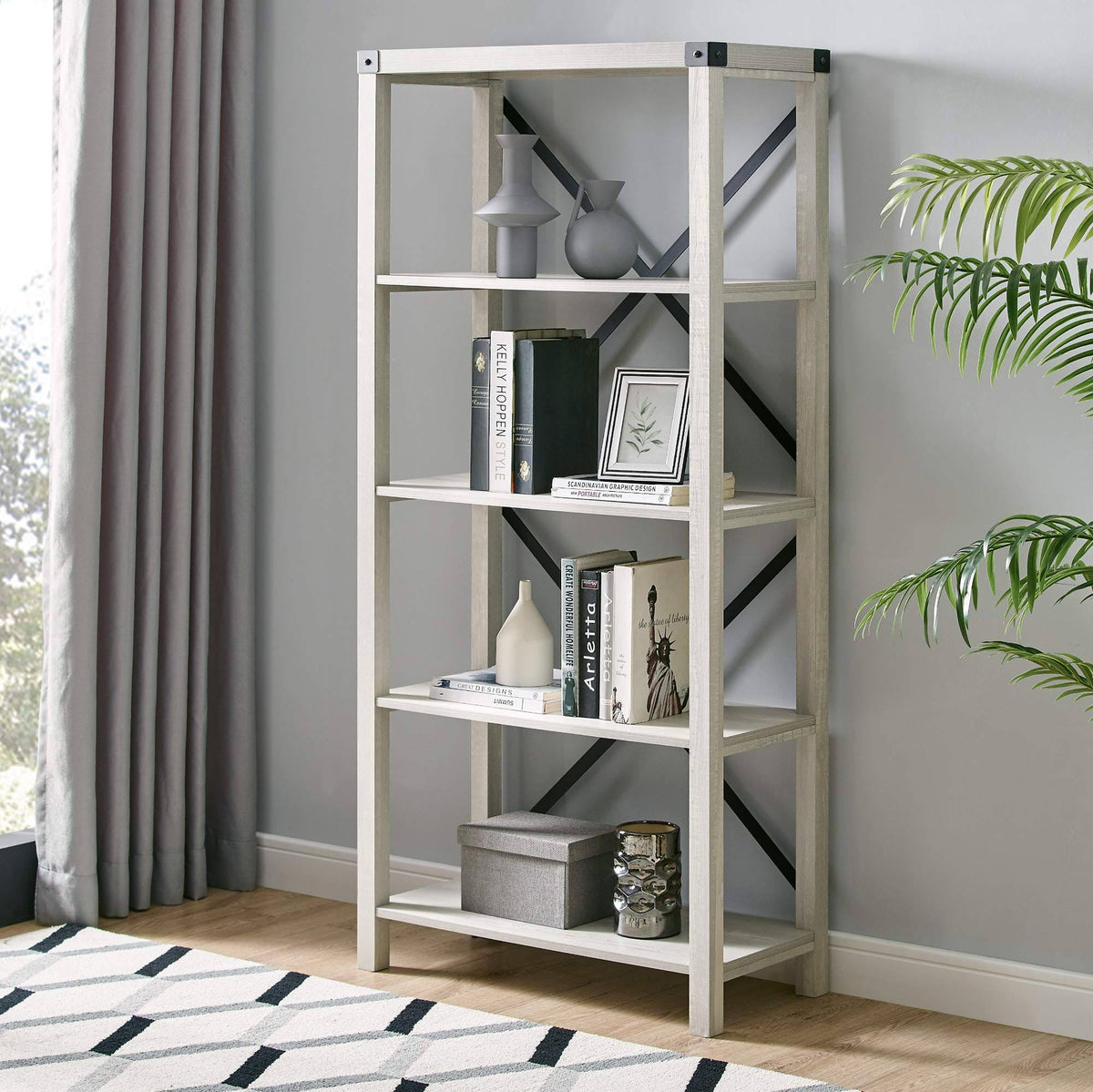 Stone Grey Metal Bookcase S39825