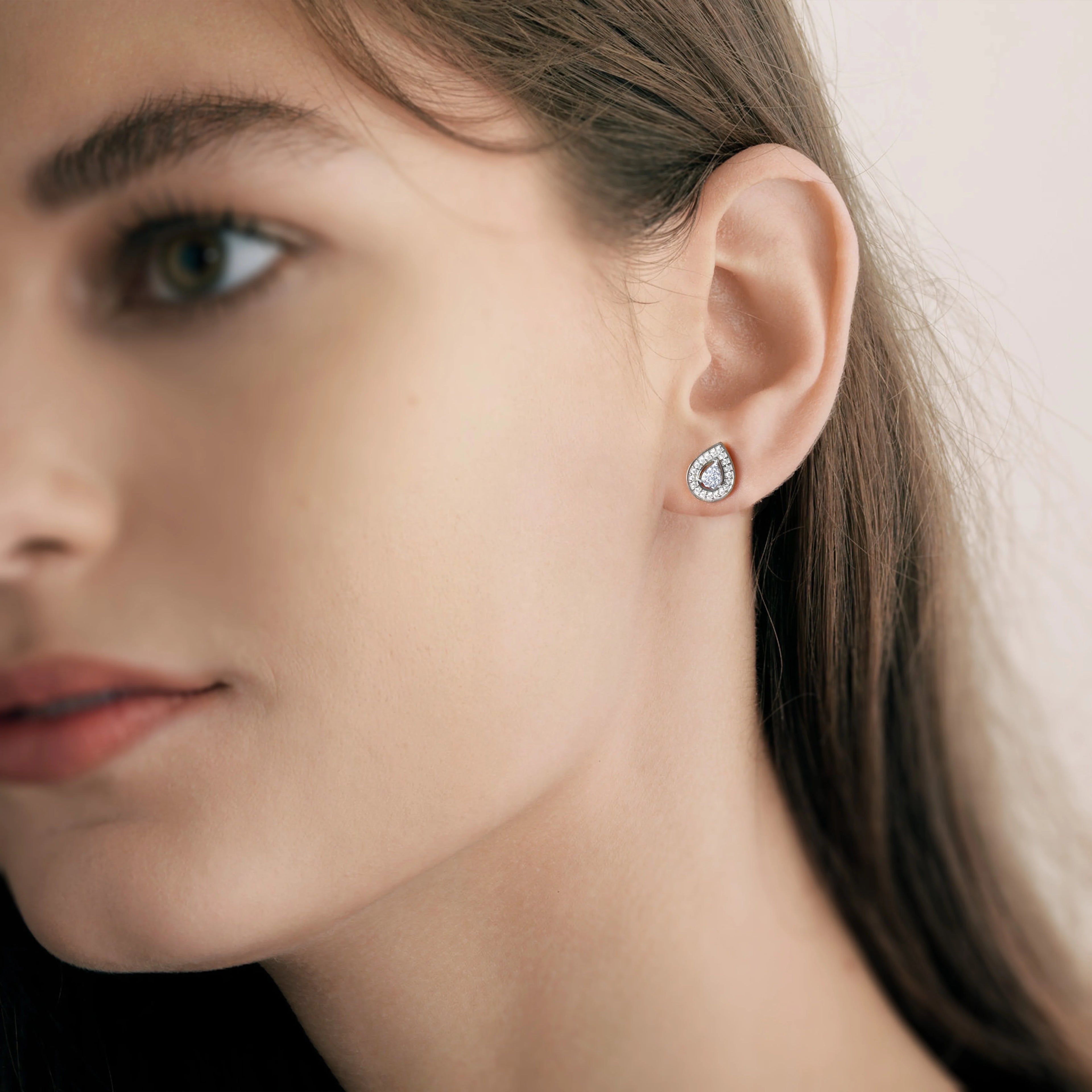 Pear Halo Stud Earrings in Sterling Silver A348