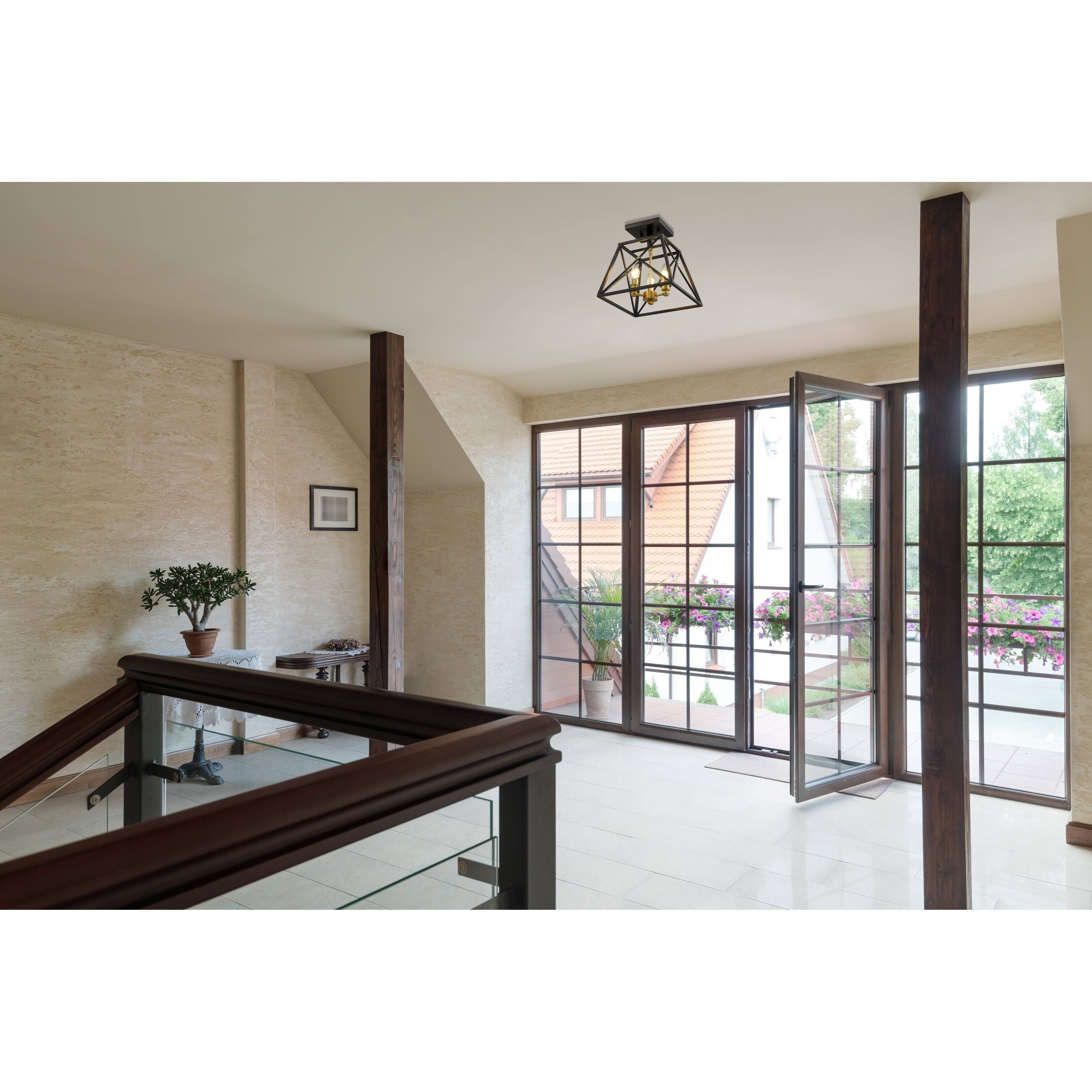 3 Light Semi Flush Mount Matte Black Olde Brass Y553333