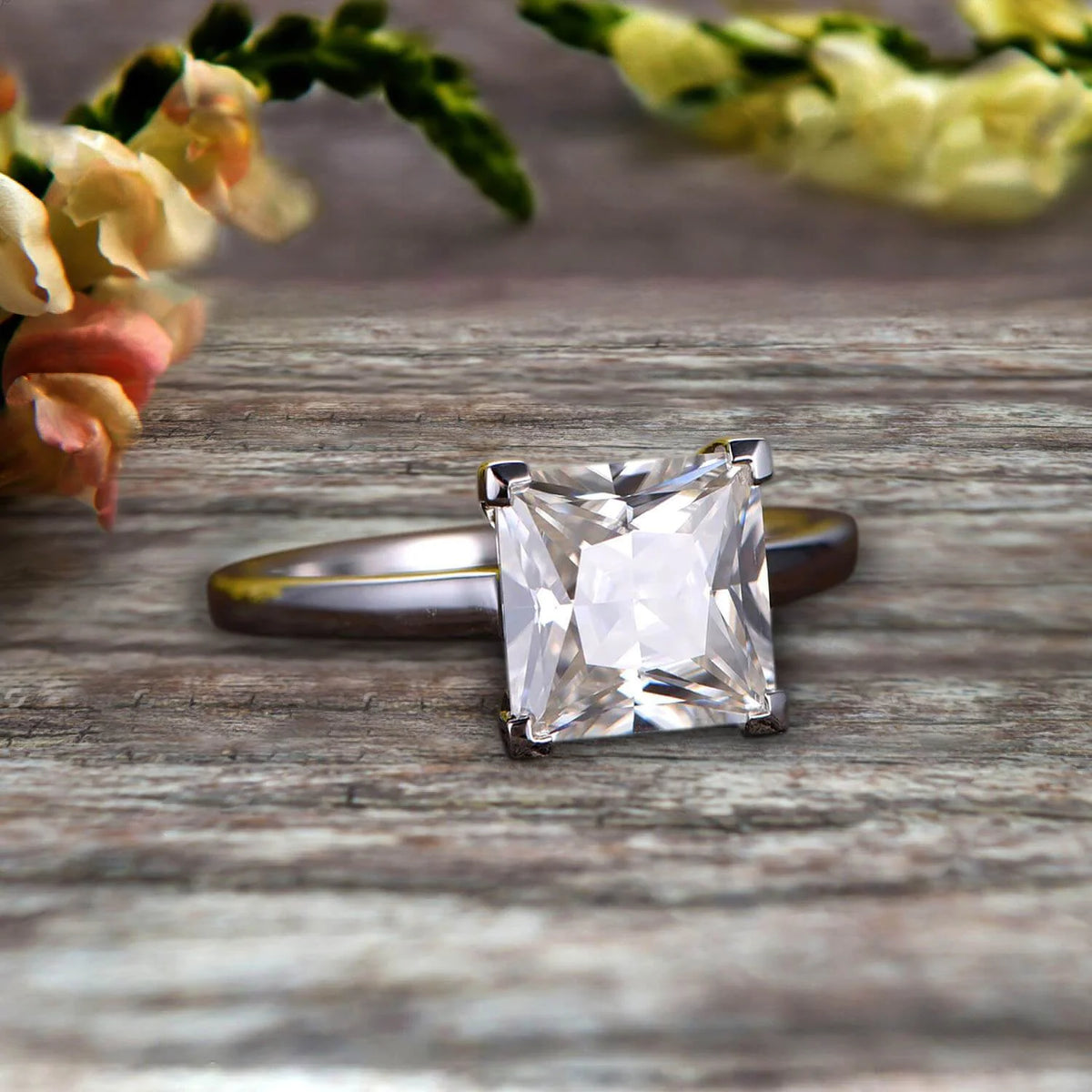 Princess Cut Moissanite Solitaire Engagement Ring on 10k White Gold U2329