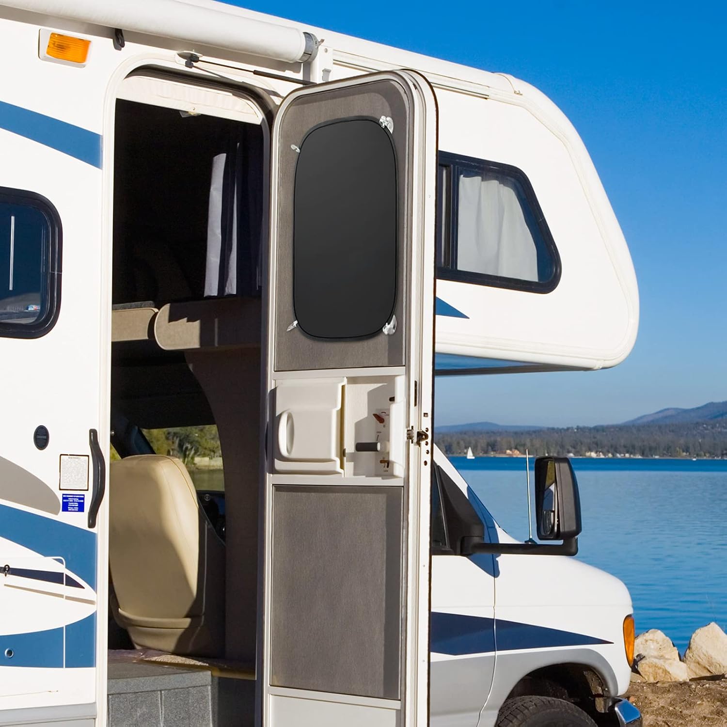 RV Door Window Shade Cover 25 x 16 Inch, 16 x 16 Inch with 8 Suckers Pack of 2 J830