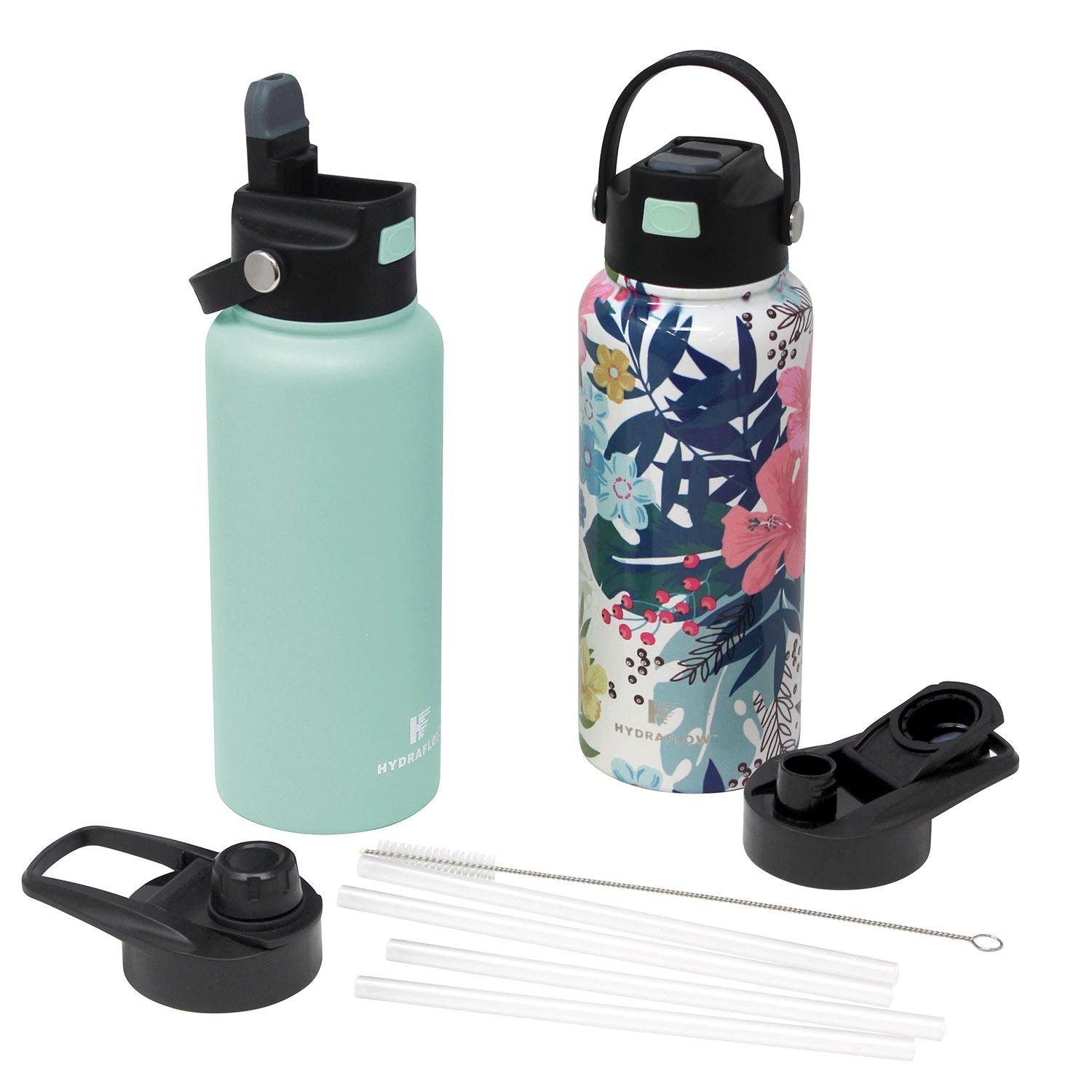 Mint/Floral Double Wall Stainless Steel Bottle Set of 2 F101523