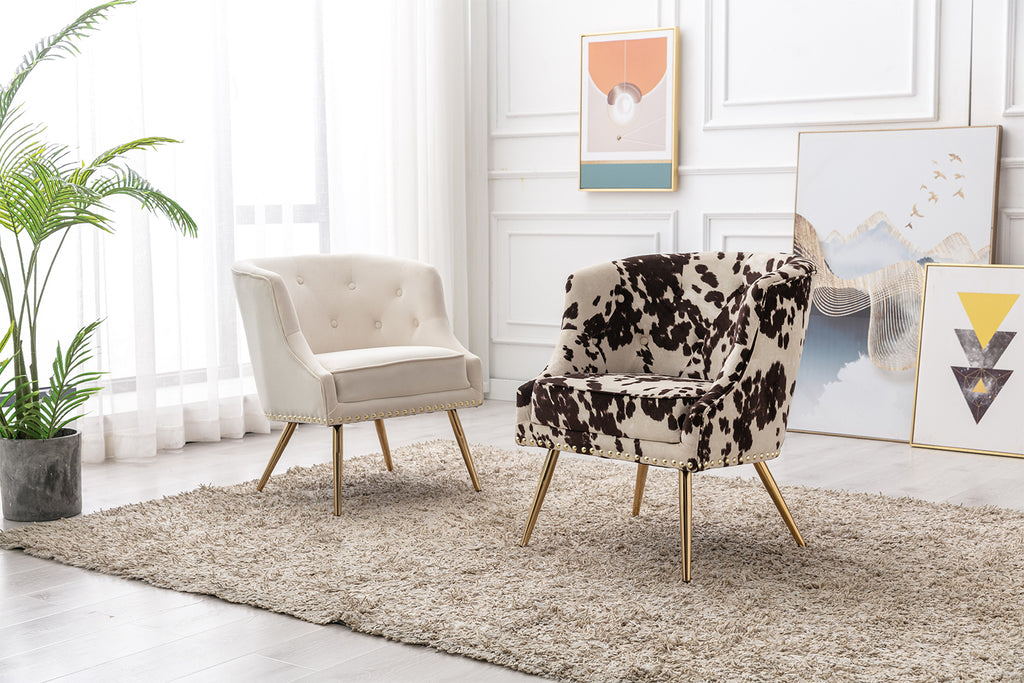 Modern Barrel Accent Chair, Velvet Curved Back Upholstered Single Sofa Club Chair with Button Tufting and Nailhead Trim C3906