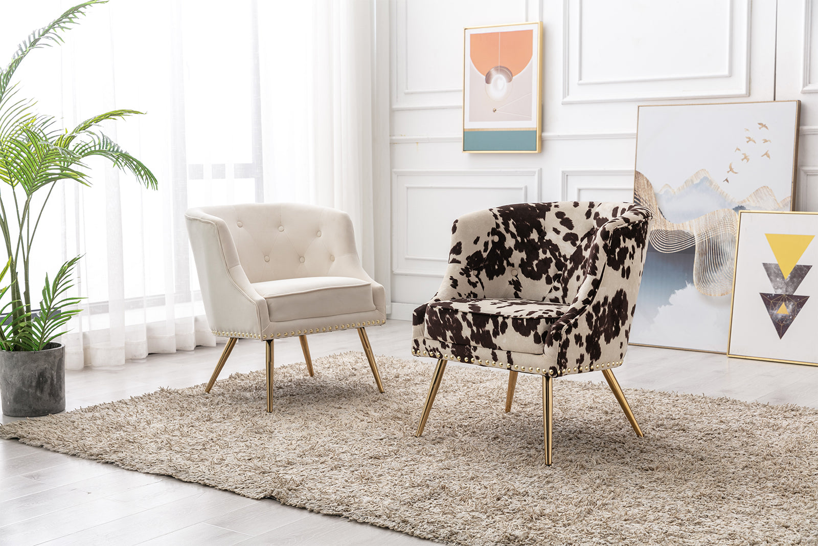 Modern Barrel Accent Chair, Velvet Curved Back Upholstered Single Sofa Club Chair with Button Tufting and Nailhead Trim C3906