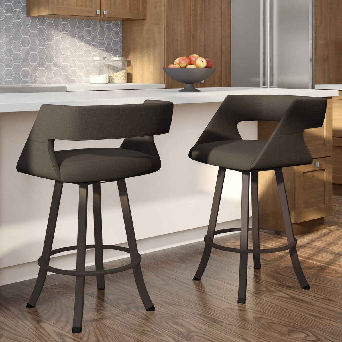 Soft Grey White Polyester Swivel Counter and Bar Stool V611162