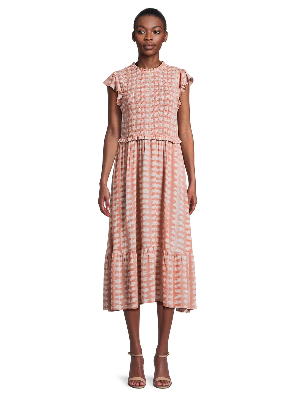 Smocked Bodice Midi Dress V2855