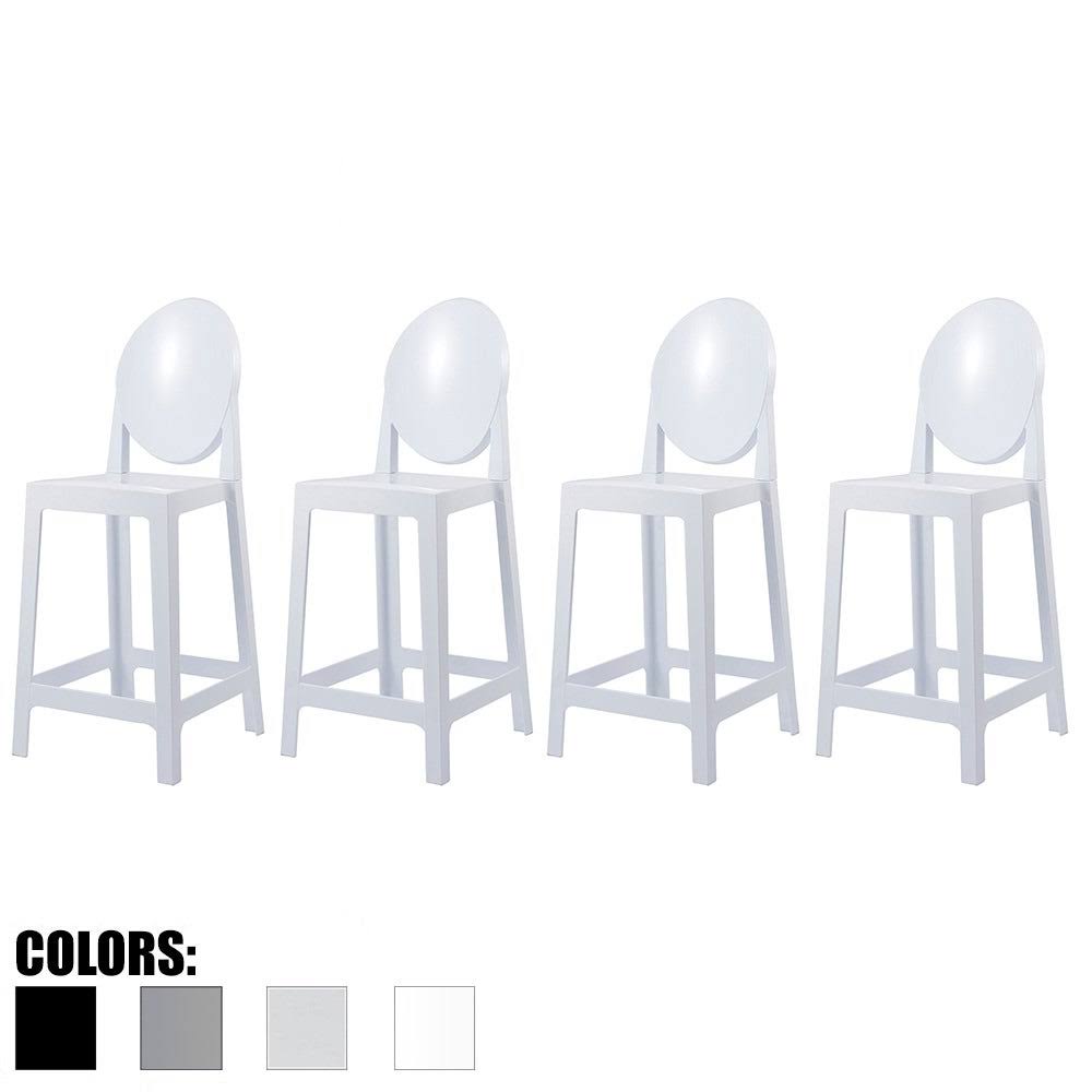Set of 4 White Plastic Bar Stool Counter Height with Back P842617
