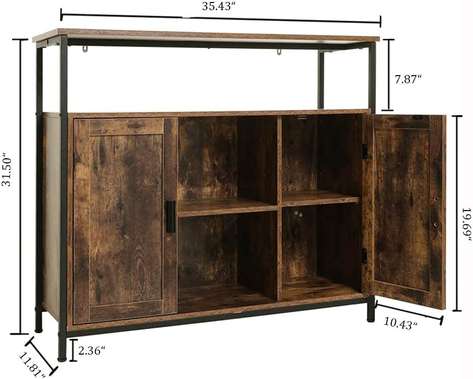 Industrial Floor Storage Cabinet with 2 Doors, Adjustable Shelves, Rustic Brown L9008