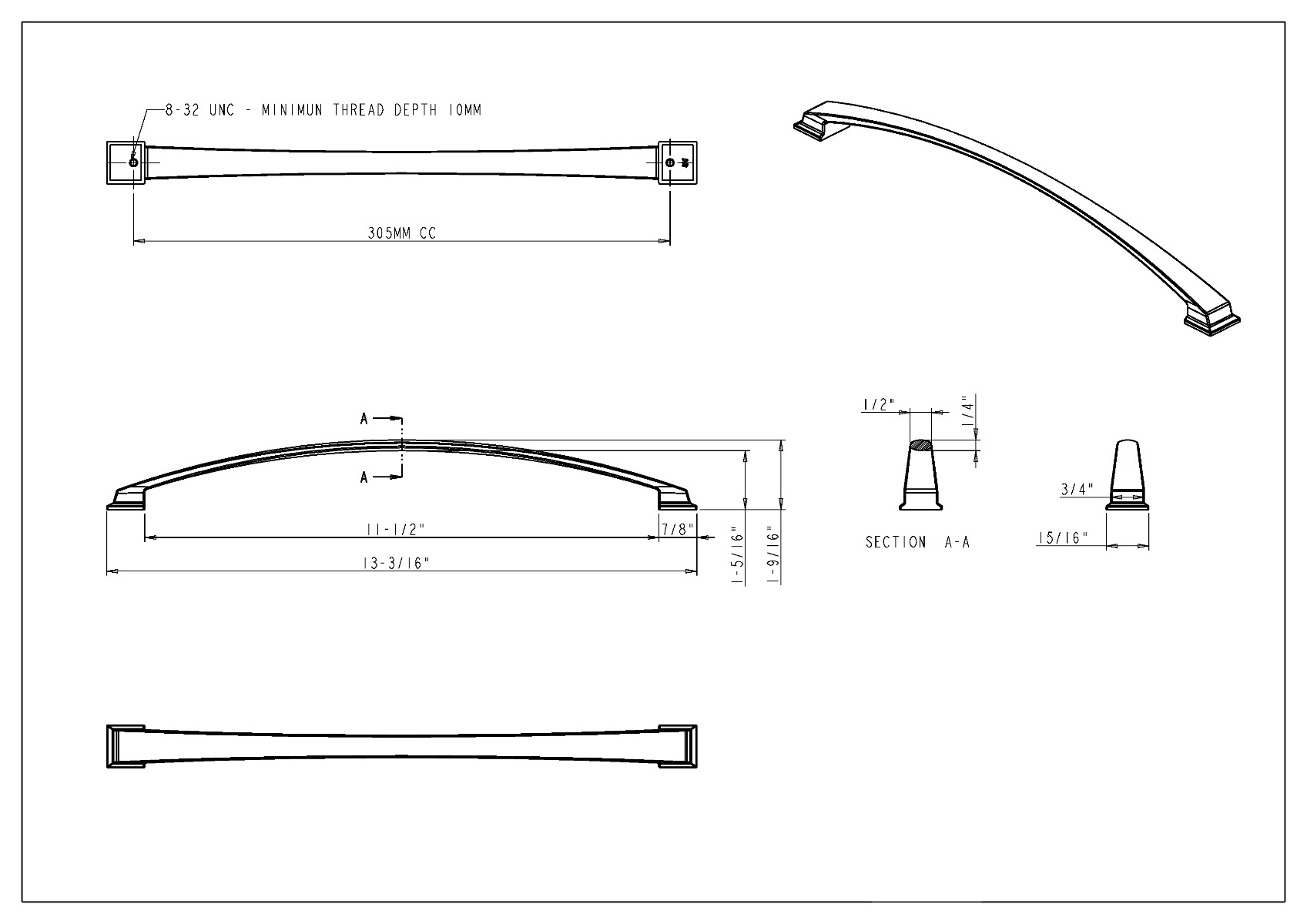 Matte Black Cabinet Pull E7894