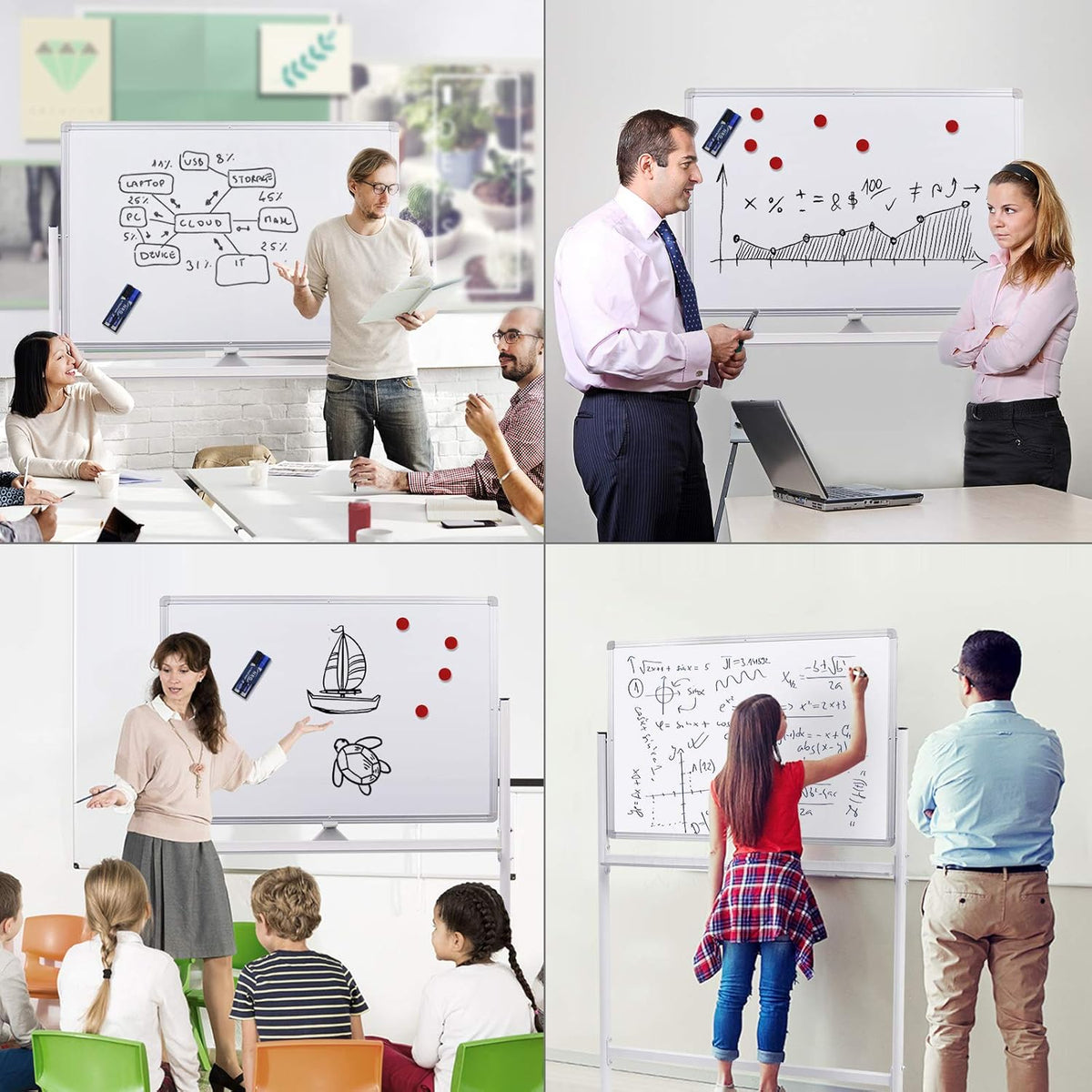 36x48 Double Sided Magnetic Dry Erase Board on Wheels with Stand C9710