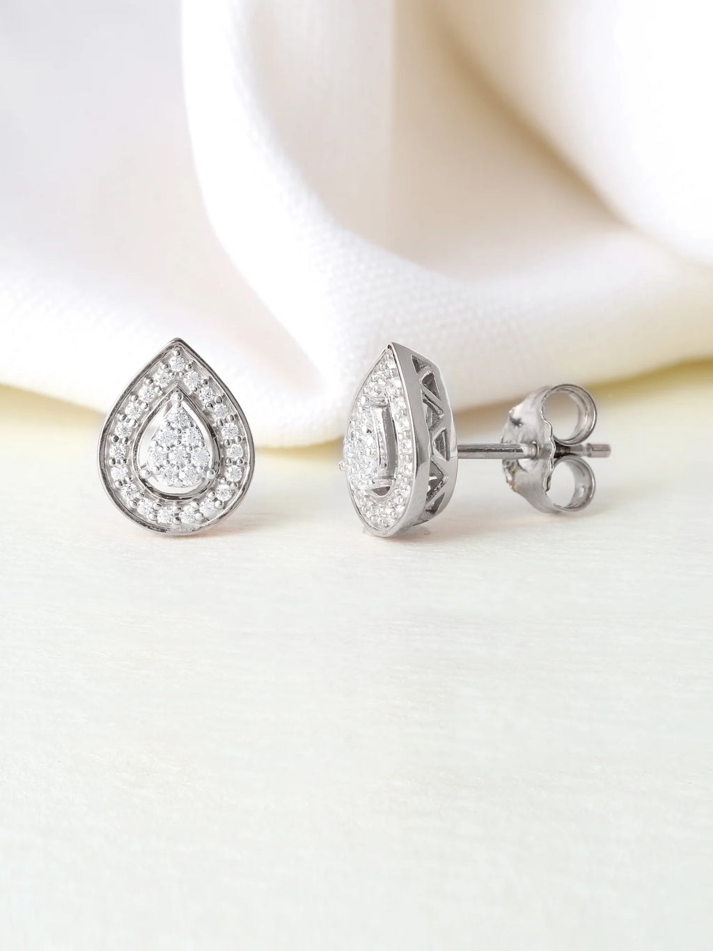 Pear Halo Stud Earrings in Sterling Silver A348