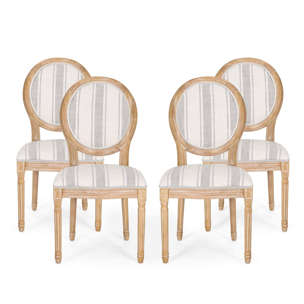 Dining Chair Set of 4 Gray Stripes Light Beige Natural U26032