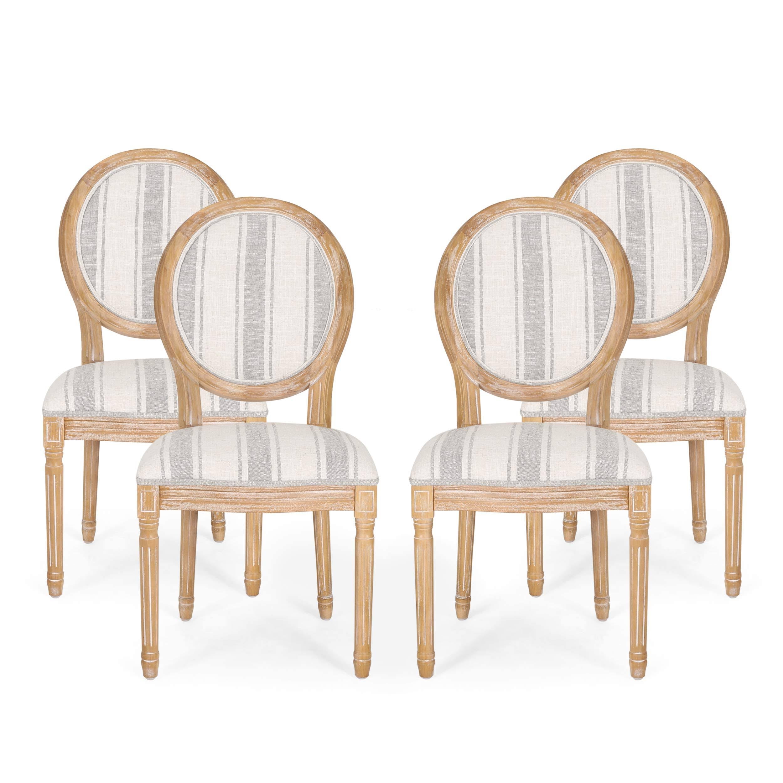 Dining Chair Set of 4 Gray Stripes Light Beige Natural U26032