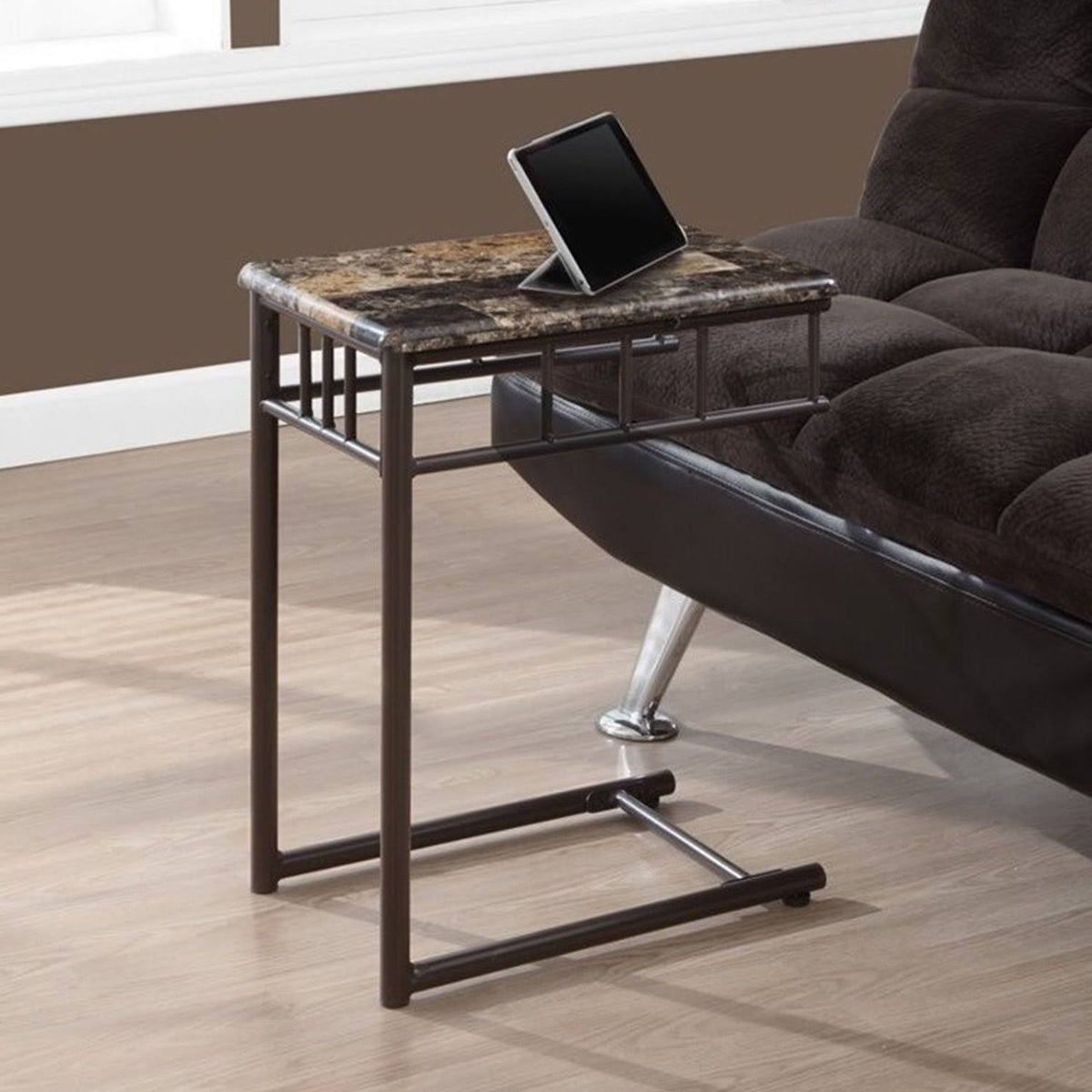 Cappuccino Marble Bronze Metal Accent Table R7126