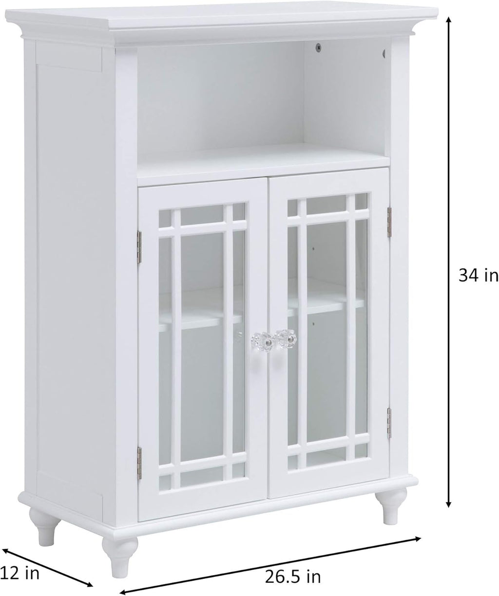 White Freestanding Floor Cabinet with 2 Glass Doors and 1 Open Shelf Q383