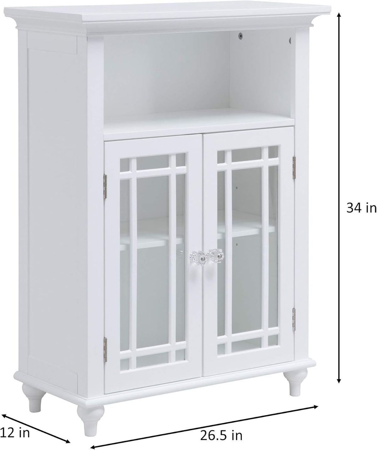 White Freestanding Floor Cabinet with 2 Glass Doors and 1 Open Shelf Q383